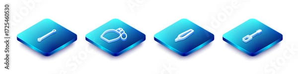 Fototapeta Set Isometric line Cotton swab for ears, Perfume, Eyebrow tweezers and Mascara brush icon. Vector