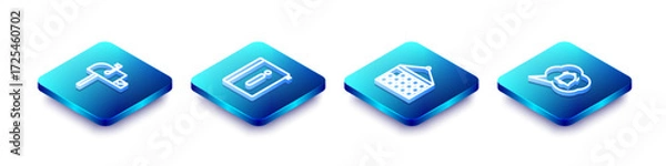 Fototapeta Set Isometric line Open mail box, User manual, Calendar and Speech bubble chat notification icon. Vector