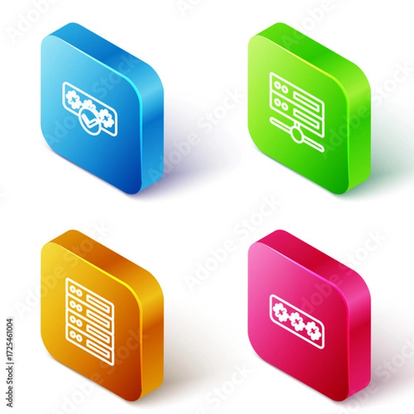 Fototapeta Set Isometric line Password protection, Server, Data, Web Hosting, and icon. Vector