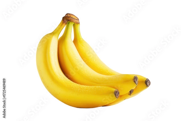 Fototapeta Three Ripe Yellow Bananas with Water Droplets on a Transparent Background