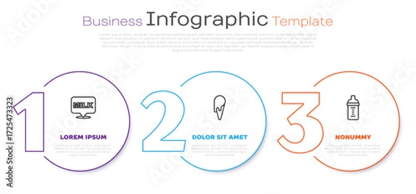 Fototapeta Set line Lettering milk, Ice cream waffle cone and Baby bottle. Business infographic template. Vector