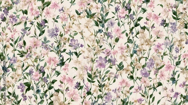 Obraz Elegant Millefleurs Watercolor Floral Seamless Pattern