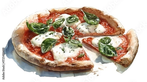 Obraz Rustic Watercolor Pizza Margherita Illustration