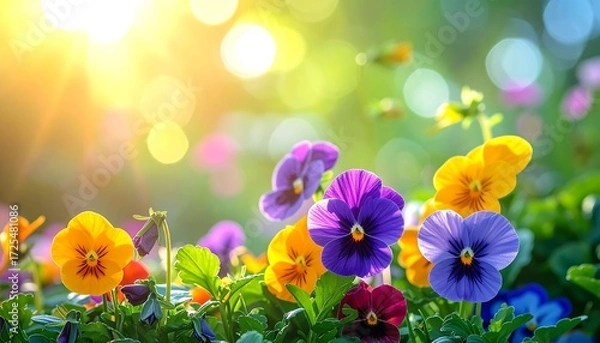 Fototapeta Vibrant flowers in a garden bathed in sunlight