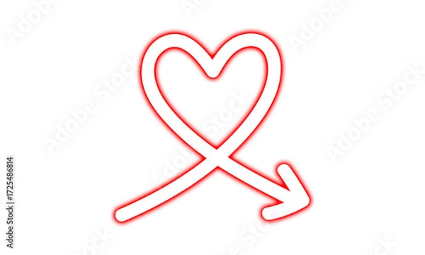 Fototapeta Red Neon Heart Shaped Arrow