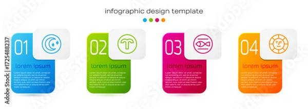 Fototapeta Set line Moon and stars, Aries zodiac, Pisces and Sun. Business infographic template. Vector