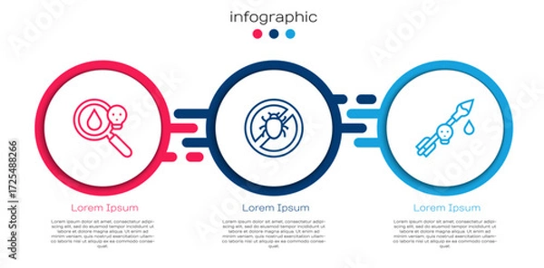 Fototapeta Set line Poison magnifying glass, Stop colorado beetle and the arrow. Business infographic template. Vector