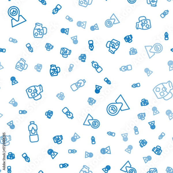 Fototapeta Set line Bottle of water, Picnic location and Jug glass with on seamless pattern. Vector
