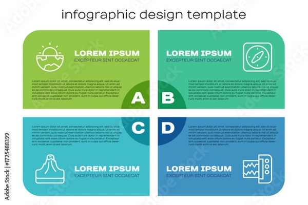 Fototapeta Set line Volcano, Earth core structure crust, Seismograph and Compass. Business infographic template. Vector