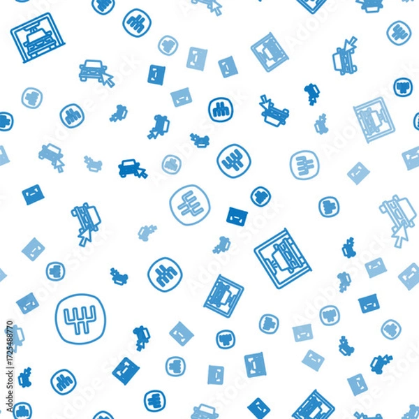 Fototapeta Set line Gear shifter, Car wash and Online car sharing on seamless pattern. Vector