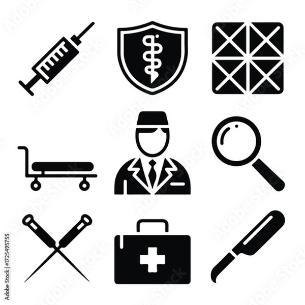 Fototapeta Vector icons of medical tools and health symbols for web design
