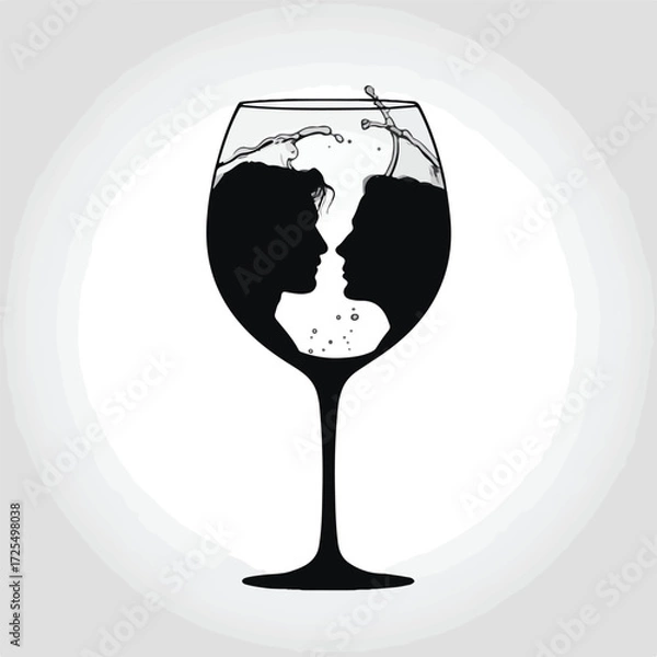 Fototapeta A clear wine glass filled with a ruby red liquid reflects a pristine white background
