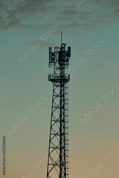 Obraz Telecommunication tower of 4G and 5G cellular. Antenna transmission communication. Cell phone signal base station.