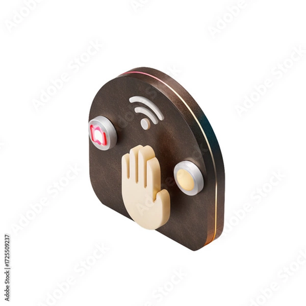 Fototapeta A round smart home controller with a hand sensor gesture, Wi-Fi icon, on transparent background. Automation dashboard.