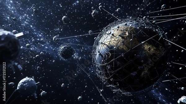 Fototapeta Earth surrounded by a network of satellites illustrating modern space technology and communication systems