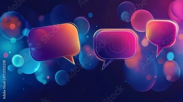 Fototapeta Neumorphic chat interface featuring colorful speech bubbles in a modern digital setting