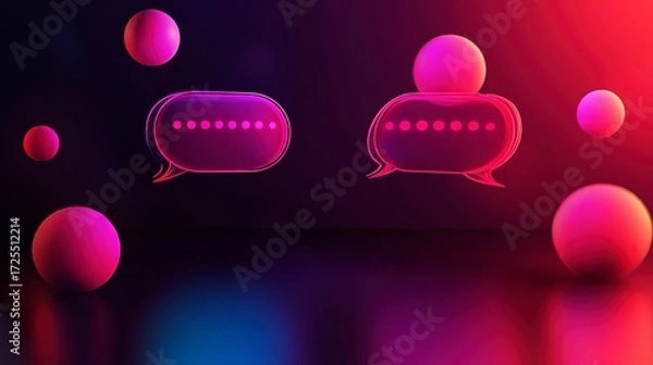 Fototapeta Neumorphic chat interface with vibrant speech bubbles and colorful background setting
