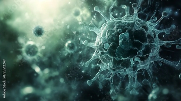 Fototapeta Immune cell engages in battle against virus in detailed microscopic view