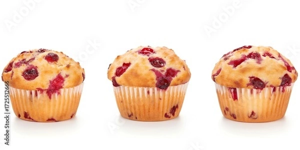 Obraz three cranberry muffins on white; baked goods