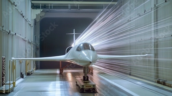 Fototapeta Wind tunnel testing shows airflow patterns for aircraft design and development