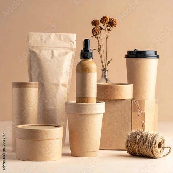 Fototapeta friendly product packaging mockups, recycled materials texture, 