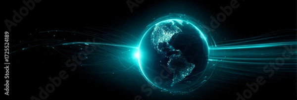 Fototapeta Digital Earth with Glowing Global Data Network