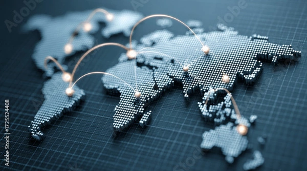 Fototapeta Pixel World Map with Global Data Connections