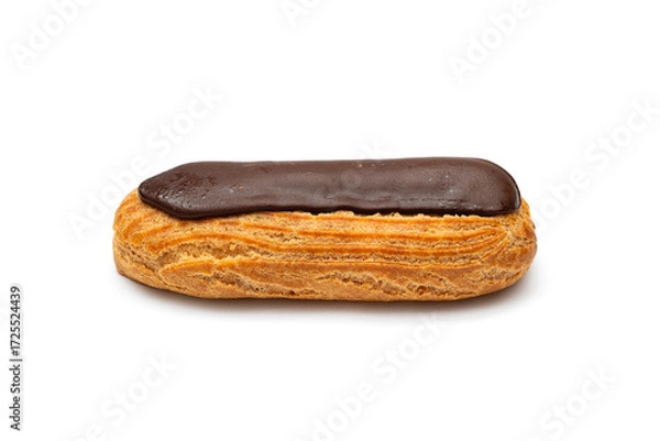Fototapeta One eclair with chocolate on a white background