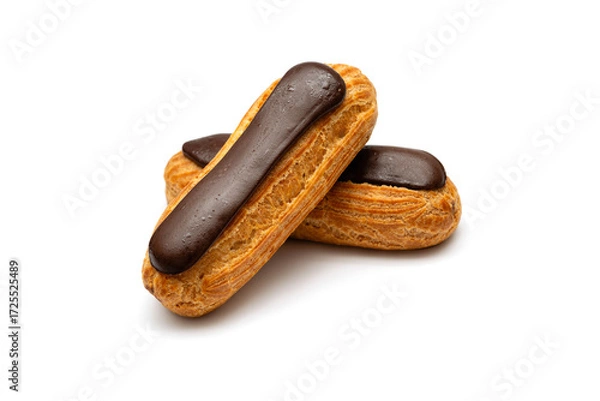 Fototapeta Chocolate eclairs on a white background