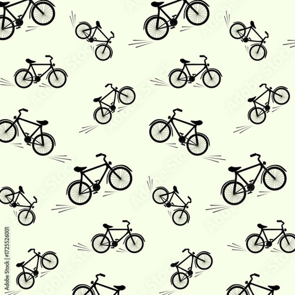 Fototapeta Transport for urban travel.Seamless pattern with black bicycles on a light background.