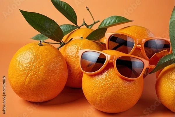 Fototapeta Playful Oranges with Sunglasses on Colorful