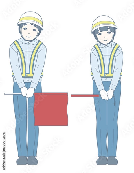 Obraz お辞儀をしながら微笑む交通誘導員