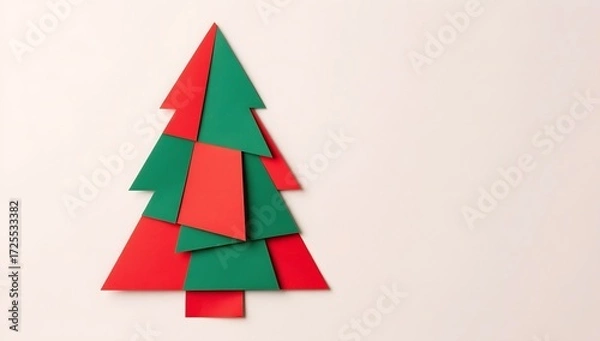 Fototapeta Colorful Paper Christmas Tree Craft with Red and Green Shapes