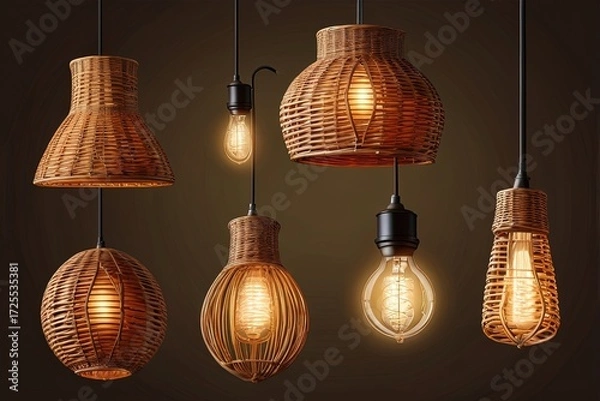 Fototapeta Wicker shade lamp or Rattan Ceiling lamp
