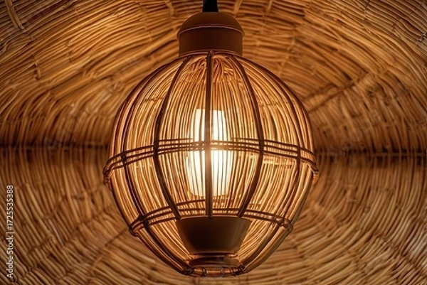 Fototapeta Wicker shade lamp or Rattan Ceiling lamp