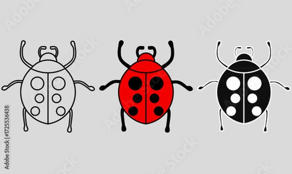 Fototapeta outline silhouette ladybug or ladybird icon set.family of Coccinellidae, small beetles.isolated grey background.