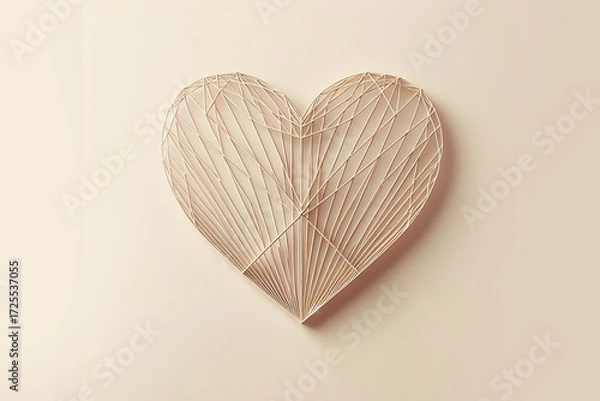 Fototapeta Minimalist heart made of clean geometric lines, soft beige background, ‘LOVE’ in thin sans-serif font