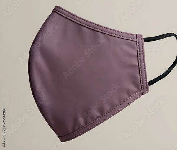 Fototapeta Close up of a reusable purple face mask with black elastic straps