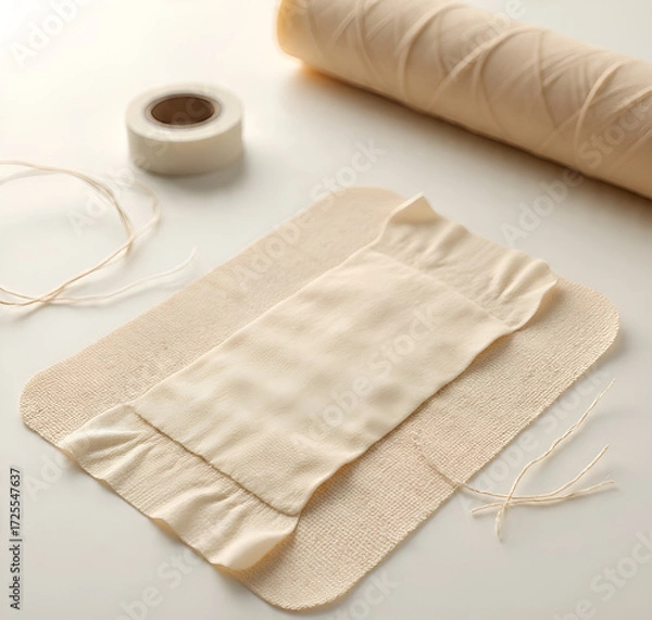 Fototapeta Diy homemade reusable cotton face mask on white background, top view