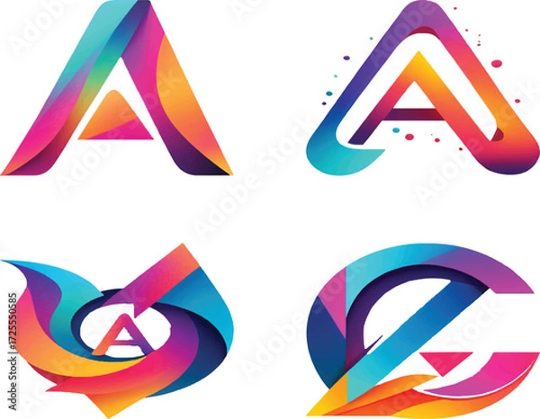 Fototapeta Abstract letter A logo vector with colorful gradient, futuristic shapes, smooth curves, isolated on white background, suitable for technology brand.