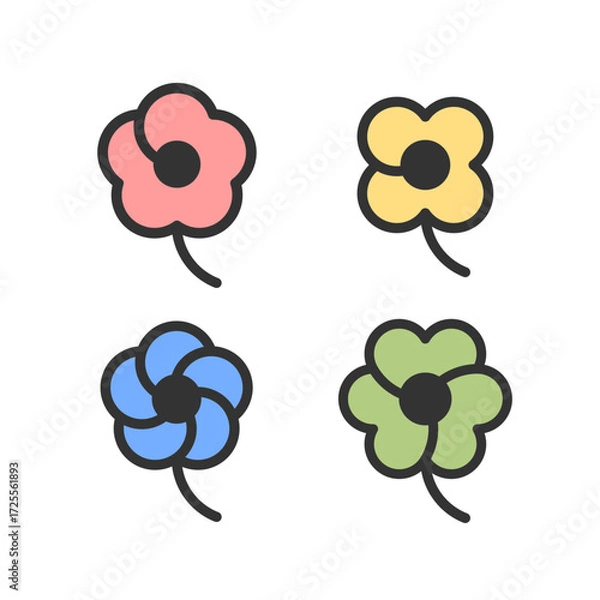 Fototapeta Set of 4 geometric shape - clover, cinquefoil, four-leaf flower bud. 