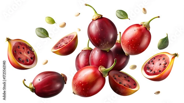 Fototapeta An Image of Fresh Tamarillo Fruit Floating Against a White Background
