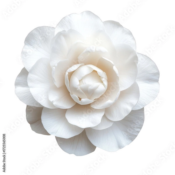 Obraz A stunning close-up of a pristine white flower with layered petals. its intricate details against a clean. minimalist background. ideal for nature-themed designs and floral arrangements