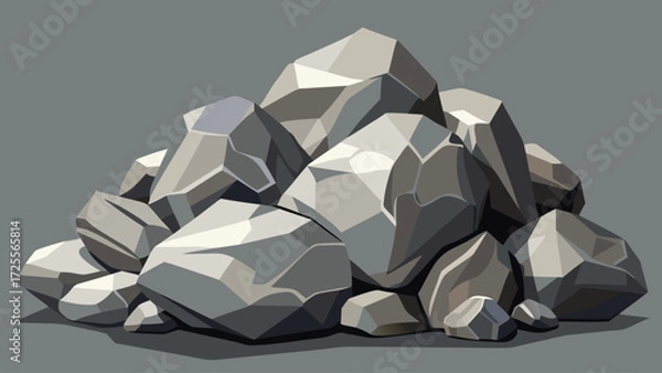 Obraz Pile of jagged gray rocks with sharp edges and shadows