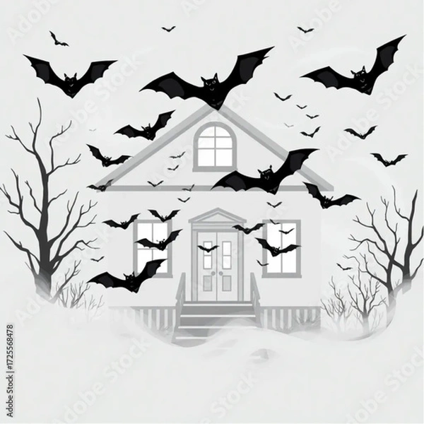 Fototapeta A bat swarm chasing through the mist in a abandoned schoolhouse surrounded by swirling mist.