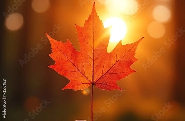 Fototapeta Autumn maple leaf in the sun. Atmospheric. A postcard for autumn.