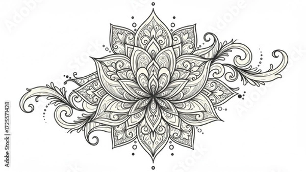 Fototapeta Intricate floral mandala design element, perfect for elegant invitations, spiritual art, or peaceful wellness branding with a touch of modern zen style