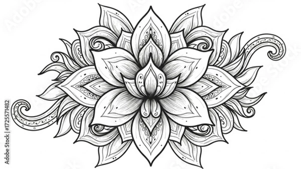 Fototapeta Elegant lotus flower design, intricate line art perfect for coloring books, tattoo art, and spiritual designs, with calming, meditative, and zen appeal