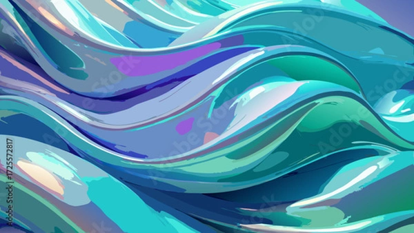 Obraz Abstract flowing waves of turquoise and purple liquid paint