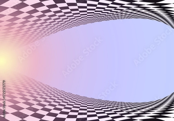 Fototapeta Black and white checkered perspective grid frame. Chessboard floor and ceiling, top and bottom tiled frame